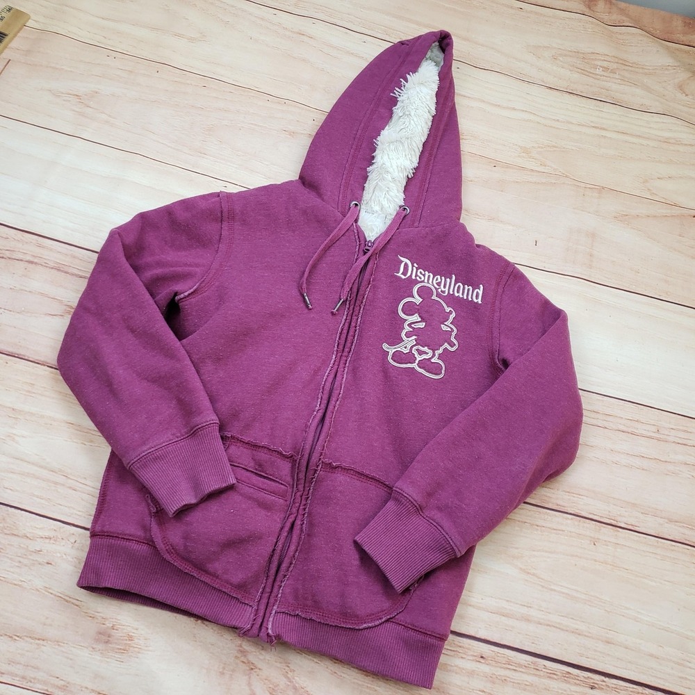 Disney Parks Hoodie Girls Large Purple Sherpa Lined Full Zip Disneyland Mickey - Picture 2 of 10